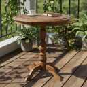 Lightnpro Hand-Carved Wooden Round Table for Thanksgiving Chritsmas Decor, Pillar Design for Living Room, Bedroom & Hallway End, Altar & Farmhouse Coffee Table - 24 Inch - Burnt Finish