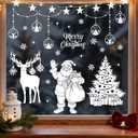 Mfault Merry Christmas Santa Claus White Window Clings 4 Sheets, Xmas Tree Reindeer Snowflake Ornament Ball Stickers Decals Decorations, Winter Holiday Gifts Home Kitchen Decor