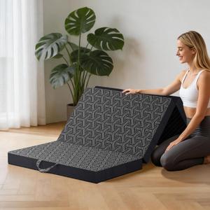 Foldable Mattress Twin,4" Trifold Mattress with Washable Cover & Non-Slip Bottom,Folding Mattress Comfort for Back Pain Relief,Tri Folding Mattress for Guest Floor Bed,Yoga,Camping,RV Travel