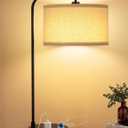 Innqoo Tall Table Lamp with USB Port and Outlet, Dimmable Nightstand Bedside Lamps with Linen Lampshade, Desk Lamp for Bedroom, Living Room, Guest Room, Home Office, LED Bulb Included (A-Beige Shade& Black Base)