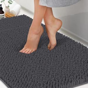 Chenille Bath Mats 59"x21", Plush Absorbent Quick Dry, Soft & Machine Washable, Non Slip Carpet for Bathroom, Thick Bathroom Rugs, Shower Restroom Rug Mat, Alfombras De Bano, Bathrugs (Charcoal Gray)