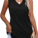 OFEEFAN Womens Tank Tops 2025 Loose Fit Casual V Neck Shirts Flowy Sleeveless Summer Tops (Large, Black)