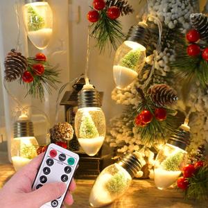 6.56FT Christmas Garland Lights 10 Tree Snow Bulbs Pine Twig Christmas Tree String Lights Battery Powered with Remote Timer Indoor Decoration for Home Bedroom Wedding Party Vintage