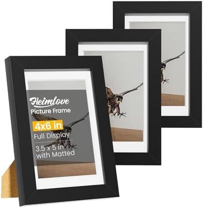 Heimlove 4x6 Picture Frames Set of 3 with Mat to Display 3.5x5 Picture,Plastic Black Photo Frame for Poster,Diploma,Certificate and Document with Tabletop and Wall Decor