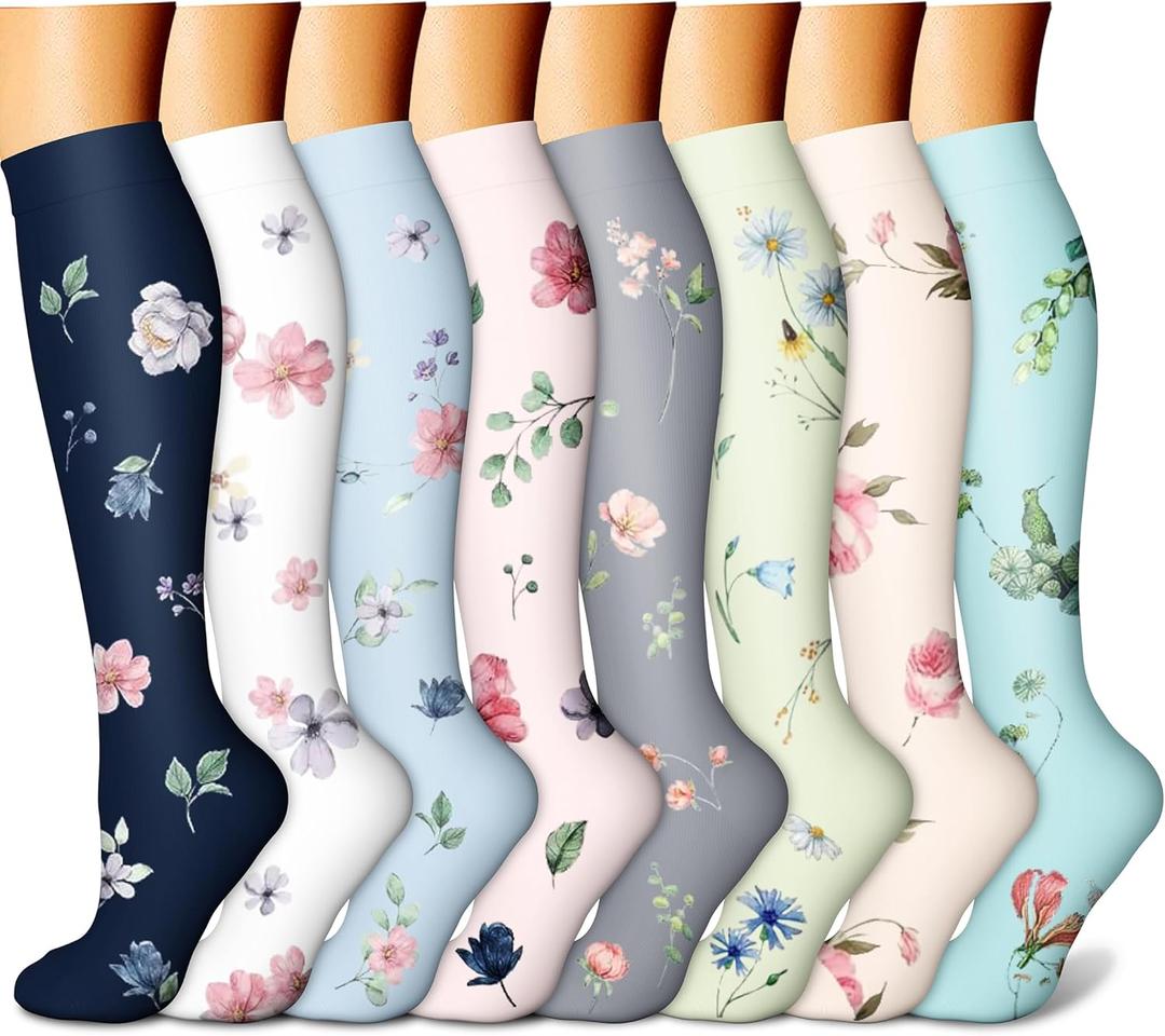CHARMKING Compression Socks for Women & Men Circulation (8 Pairs) 15-20 mmHg is Best Support for Athletic Running,Cycling (Small-Medium, 27 Blue/Pink/Cyan/Black/Pink)