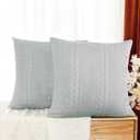 Uhomy Set of 2 Grey Decorative Knit Throw Pillow Cover Soft Knit Pillow Case, Modern Boho Pillow Covers Accent Embossed Patterned Sofa Cushion Covers for Couch Bed, Stretchy Pillow Cover,18 x 18 inch