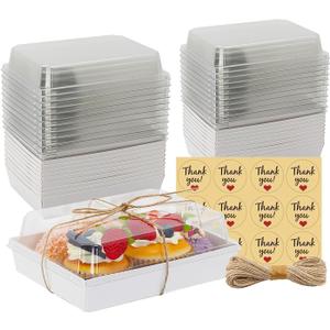 7x5x2.5 Charcuterie Boxes with Clear Lids, Large Disposable Bakery Dessert Boxes, Bakery Take Out Containers, To Go Food Container for Chocolate, Sandwiches, Cookie, Cupcake, Pastries (50 White)