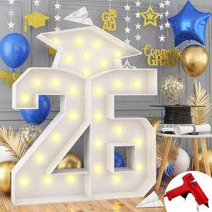 4.5FT 2026 Graduation Decorations, Large 26 Light Up Numbers Graduation Cap with Lights, White Mosaics Marquee 26 Numbers Kit for Class of 2026 High School College Graduation Grad Party Decorations
