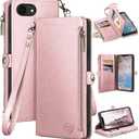 XcaseBar Compatible with iPhone 16e 6.1"/17e 6.1" Wallet case with Zipper Credit Card HolderRFID Blocking,Flip Folio Book Leather Phone case Shockproof Cover Women Men for Apple 16e case Rose Gold