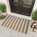 OJIA Tan Washable Outdoor Rug 3'x5', Front Door Mat Outside Entrance Cotton Woven Layered Doormat Indoor Outdoor Rugs Striped Entryway Rugs Small Outdoor Door Mats for Porch Patio Kitchen Entry (Tan/Black/White)