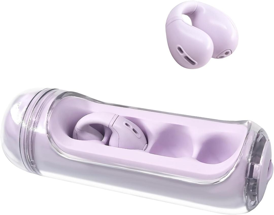 Open Ear Earbuds Clip on Earbuds Bluetooth 5.4 IPX4 Waterproof Running Headphones Light Weight Comfort Stable Fit Workout Open Ear Headphone Fitness Headphones for Running (Purple)