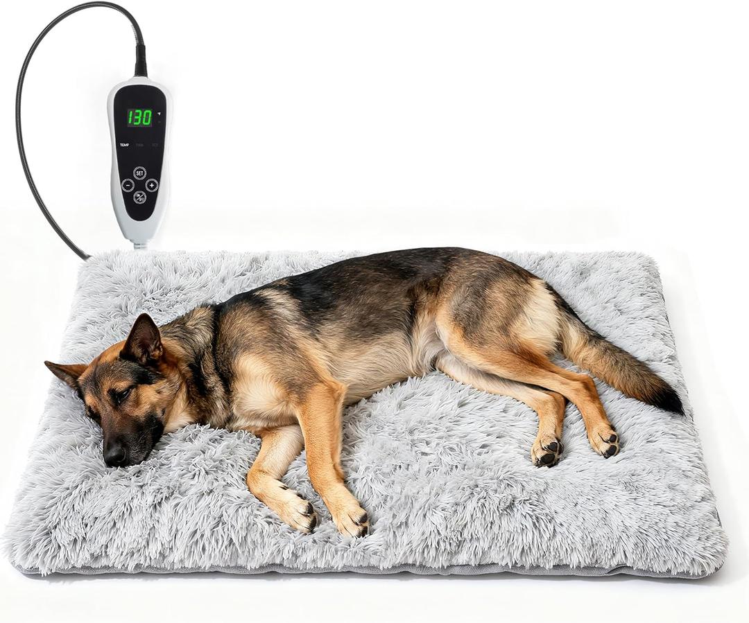 Dog Heating Pad 28x18 in with Smart Thermostat Switch and Power Line Protection Tube,Obtained MET and UL Dual Certification,Waterproof Puppy Heating Pad- Gray 1