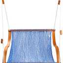 SANIWERKE Porch Swing for 2, Double Hammock Swing with Footrest & S-Armrest, Adjustable Hanging, Durable Rope Net&Thick Wood, 650LBS, 50" Wide, Luxe Reclining Duo Swing for Patio Porch(Coastal Blue)