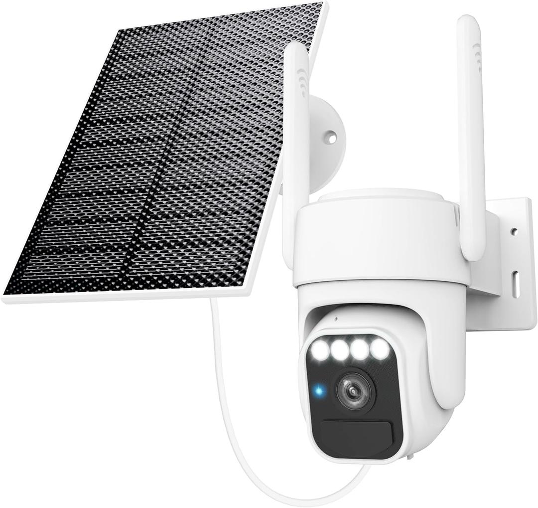 Solar Security Cameras Wireless Outdoor, 360View, Color Night Vision, SD/Cloud Storage, Auto Tracking, 2-Way Talk, 2.4GHz WiFi, IP65 Waterproof