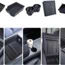 Center Console Organizer Tray 5PCS for Tesla Model Y Accessories 2024-2020(Not Fit 2024 2025 Model Y Juniper) Armrest Storage Tray, Hidden Storage Box, Cup Holder Insert, Under Seat Storage Box (Full-Black)
