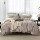 ELIMMO Cooling King Duvet Cover Set 3 Pieces-100% Washed Cotton Linen Like Textured Ultra Soft Cozy Bedding with Zipper Closure,Includes 1 Duvet Cover & 2 Pillow Shams(Beige Grey,King 104"x90")