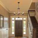 Farmhouse Chandelier, Rustic Wood Pendant Light with Dimmable Chain, Vintage Hanging Lantern for Dining Room Kitchen Island Foyer Living Room Bedroom, 27.6 Inch