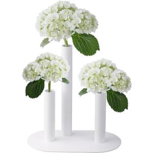 Exquisite Table Stem Vase, Stainless Steel, White, Modern Metal Tube Bud Vase for Weddings & Home Decor