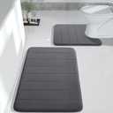 Yimobra Memory Foam Bath Mat Set, 2-Piece Soft U-Shaped Bath Rugs, 31.5x19.8 & 24x20.4, Anti-Slip, Quick-Dry Dark Gray