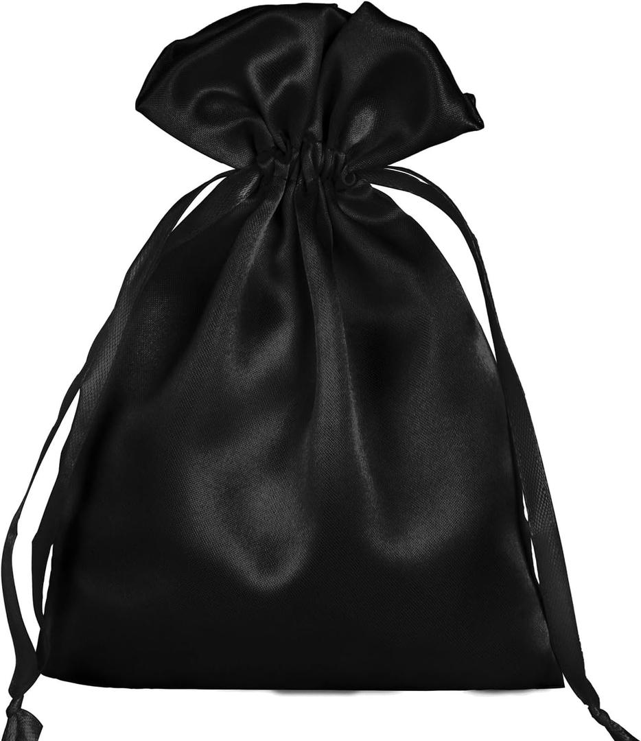 50 Pack 5X7 Satin Bags - Black Gift, Jewelry, Drawstring, Wedding, Baby Shower, Party Favor Bags