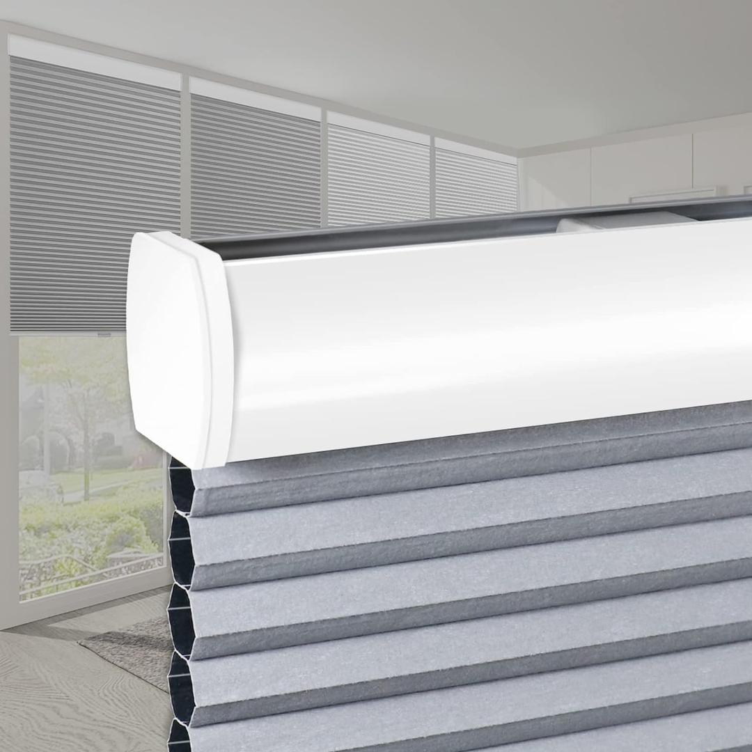 SEEYE Cordless Cellular Shades, Blackout Honeycomb Blinds 20" W x 64" H Room Darkening Pleated Window Shades Pull Down Shades for Bedroom Nursery, Grey and White