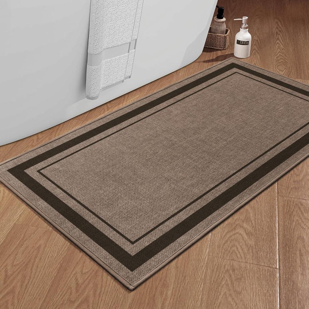 chakme Bathroom Rugs Mat 47x24, Ultra Thin Non Slip Bath Mat Large Quick Dry Absorbent Bath Mat for Bathroom Floor, (Dark Beige, 47"x24")