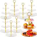 8 Pack 3 Tier Cupcake Stand Bulk Tiered Dessert Stand Thick Plastic Serving Tray with Gold Edges Dessert Table Display Set Tea Cake Holder for Wedding Birthday Party(White)