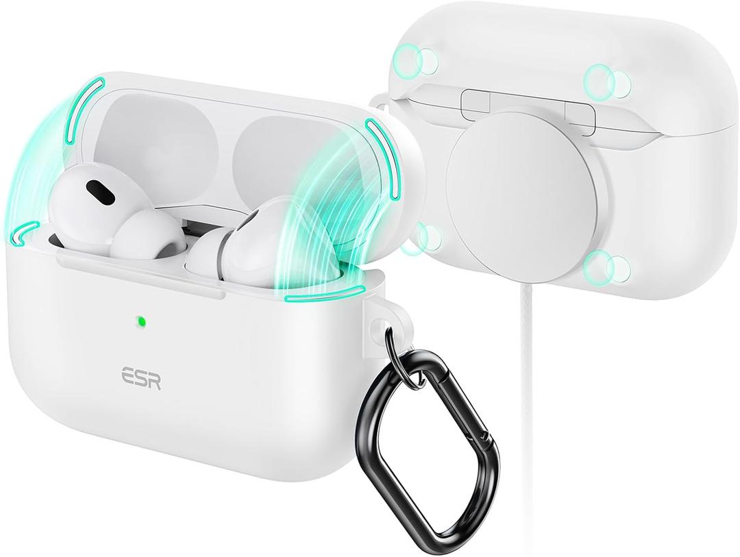 ESR for AirPods Pro 2nd Generation Case (HaloLock), Compatible with Airpods Pro Case 2nd/1st Gen (2023/2022/2019), Compatible with MagSafe, Magnetic Lid Lock, Full Drop Protection,White