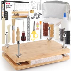 HEJIN Book Binding Kits, Bamboo Wood Book Press with Plastic Bone Folder, Waxed Thread, Book Binding Materials for Beginners Bookbinding Supplies
