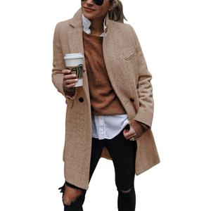 Ebifin Women's Notch Lapel Double Breasted Trench Coat Peacoat Winter Casual Long Blazer Jacket Overcoat (S)