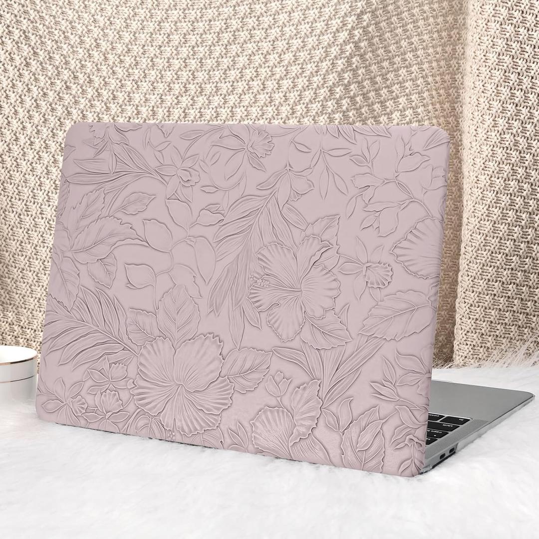 Seorsok Compatible with MacBook Air 13 Inch Case 2022 2021 2020-2018 Release A1932 A2179 M1 A2337,Elegant Leaves Flowers Leather Plastic Hard Shell Case with Keyboard Cover,Purple Blooming Floral