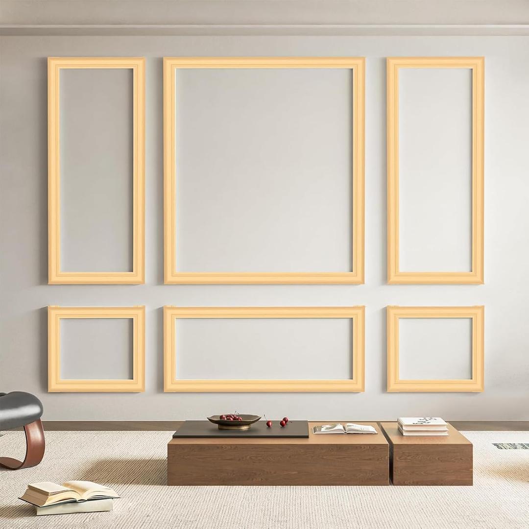 Art3d Pre-Cut Wall Molding Set of 6 pcs, Ready-to-Assemble Wainscoting Panels for Interior Wall Décor Living Room Bedroom Accent Wall - Installed with Glue, 3 Top 3 Bottom, Oak
