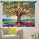 Boho Stained Glass Tree Colorful Kitchen Window Curtains Over Sink 36 inches Nature Spring Cafe Curtain Small Short Bathroom Curtains Window Treatment Tiers Drapes (2 Panels, 52 inches Wide)