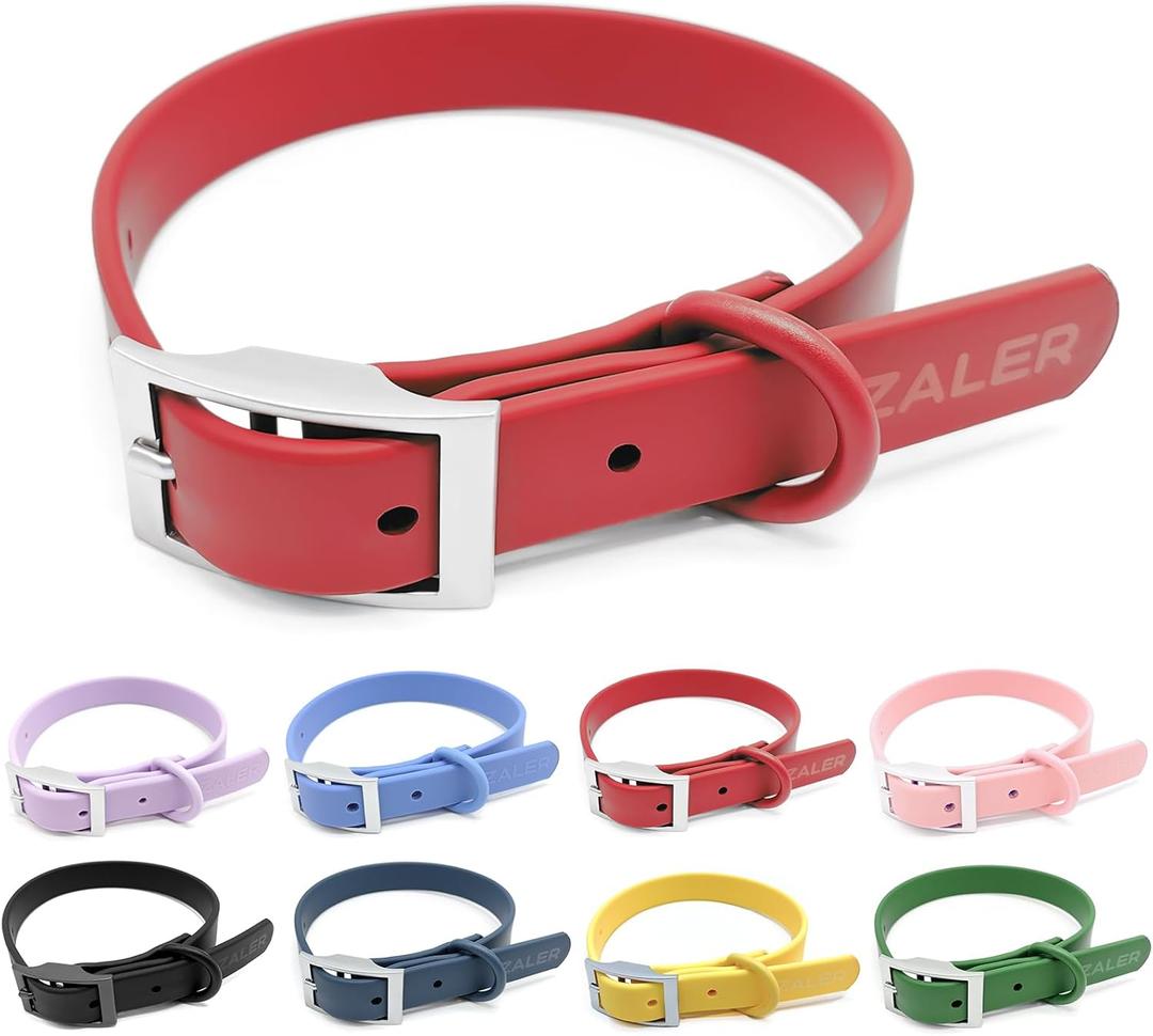 ZALER Waterproof Dog Collar, Adjustable Odor Proof Dog Collars Easy to Clean, Soft Comfortable Pet Collars for Dogs (Strawberry Red, M(Length:11.4''-15.4''; Width:0.75''))