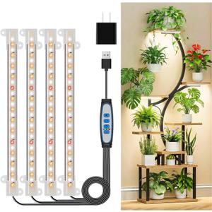 Kullsinss 8 inches LED Grow Light Strips, Full Spectrum Plant Lights for Indoor Growing with 6/12/16H Timer, 3 Color Modes, 5 Dimmable Levels, Grow Lamp for Seedling, Perfect for Indoor Plant Stand