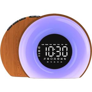 Wake Up Light Sunrise Alarm Clock for Bedroom Sunrise Sunset Simulation 23 Natural Sounds 13 Colors Night Light Dual Alarms and Snooze Sleep Aid for Heavy Sleepers Kids Adults (Wood Grain)
