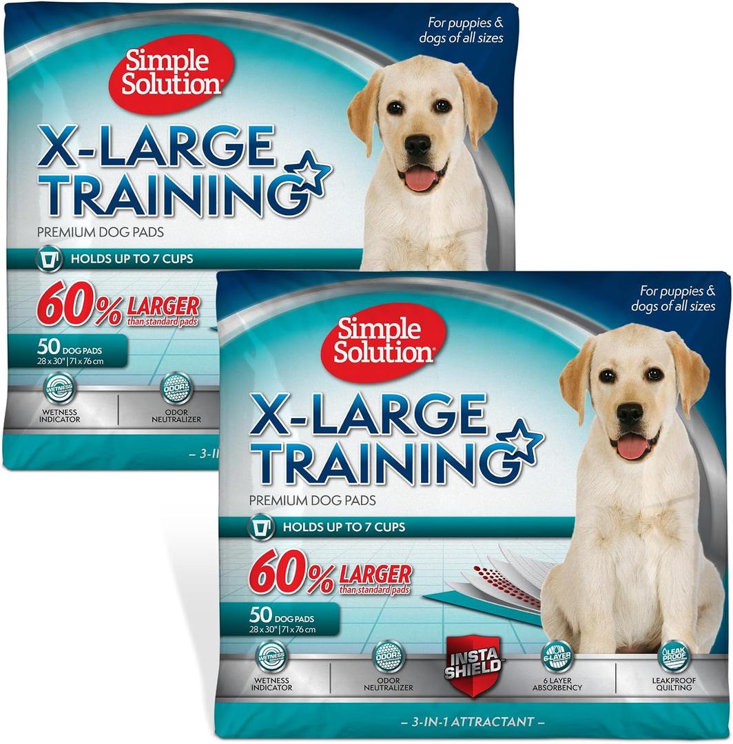 Simple Solution Extra Large Puppy Training Pads Leak-Proof Potty Pads for Large Dogs Absorbent and Disposable with Odor Control for Housebreaking 28 x 30 Inches 100 Count