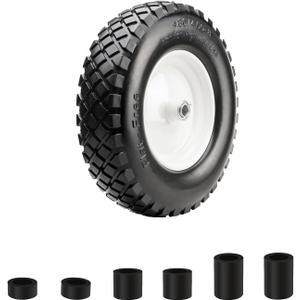 16" Flat Free PU 4.80/4.00-8" Solid Tire with 3/4" Ball Bearing and 3"-8" Center Hub, Universal Hand Truck Flat Free Trailer Wheelbarrow Tire for Hand Truck/Tool Cart/Garden Cart, 1 Pc White