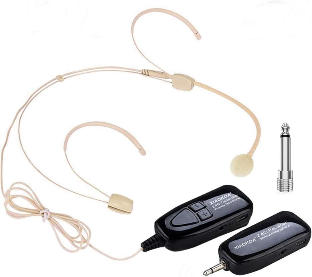 Wireless Headset Microphone, 2.4G Skin Tone Head Mic, Beige Charging Microphones for Voice Amplifier PA System Speaker, 160ft Range, Ideal for Teachers Tour Guides Fitness Coaches Conferences
