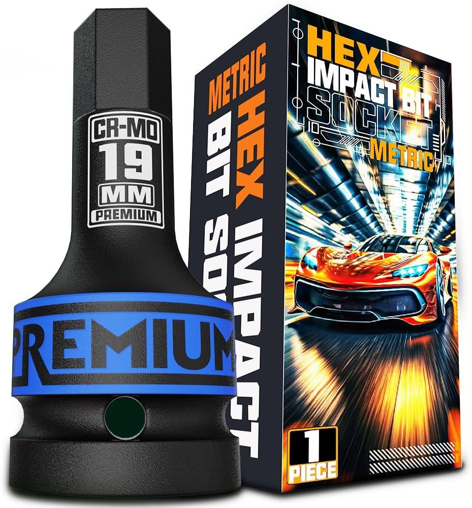 3/4" Drive H19 Impact Hex Bit Socket, 19 mm Allen Bit Socket, Metric, Cr-Mo Steel, Car Maintenance, Furniture Installation, Mechanic Use