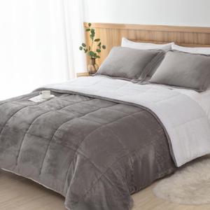 Seward Park Ultra Soft Sherpa Comforter Set Full Queen, Fall Winter All Season Down Alternative Bedding Sets Grey 3 Piece (1 Comforter and 2 Pillow Shams) (Charcoal)