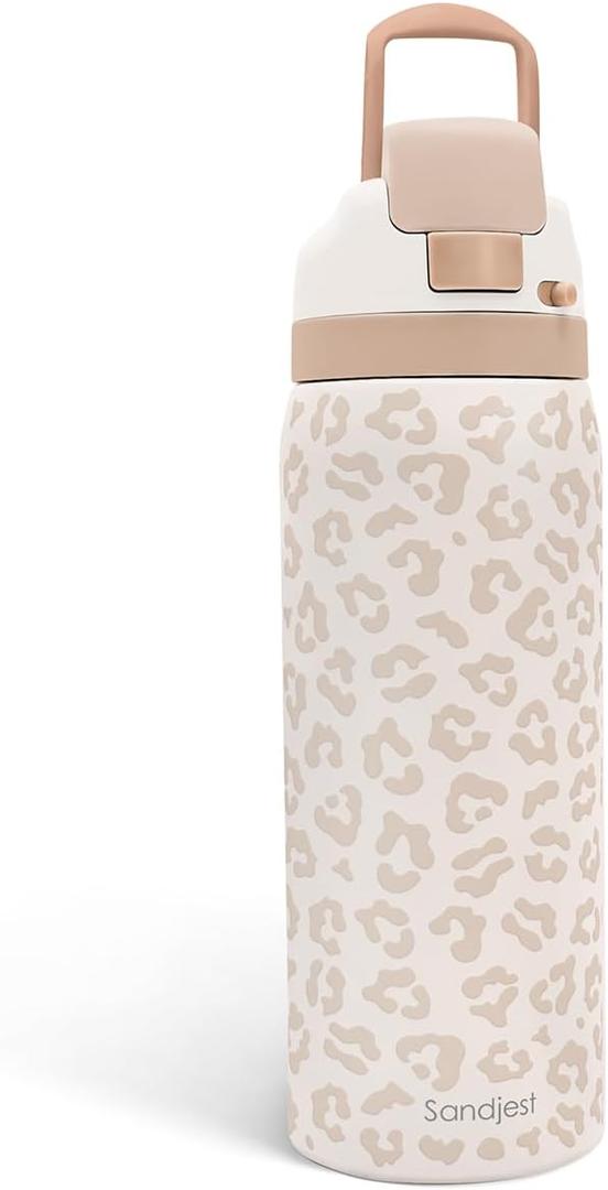 Leopard Print Insulated Stainless Steel Water Bottle with Straw for Sports and Travel, 32oz, Gifts for Women Girls Friends Teens Birthday Christmas (Beige)
