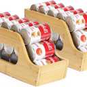 2 Pack Bamboo Can Organizer for Pantry, Soda Can Dispenser Rack Drink Holders Stackable Canned Goods Storage for Pantry Kitchen Cabinet Up To 30 Cans