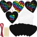 ArtCreativity 48 Pack Scratch Off Valentine Cards for Kids Classroom, Set of 48 Valentine Cards Ink-Free Scratch Off Hearts with Sticks, Red String, and Envelopes, Valentines Crafts