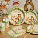 Woodland Baby Shower Decorations Supplies - 175PCS Forest Animal Disposable Dinnerware Set (25 Guest) With Gold Paper Plates Cups Napkins Plastic Fork Knives Spoon for Baby Boy Birthday Party