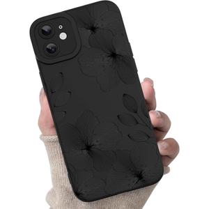 for iPhone 12 Case, Cute Floral Flower Pattern Print Design Soft TPU Full Camera Lens Anti-Drop Anti-Scratch Shockproof Protective Slim Phone Cover for Women Girls - Black