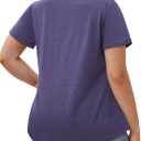 ROSRISS Plus-Size-Womens-Summer-Tops Casual Polo V Neck Work T Shirts Cute Flowy Pleated Blouses Trendy Short Sleeve Tunics (Purple)