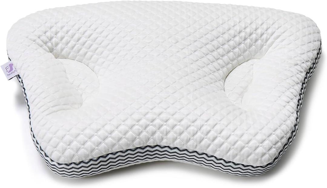Pillow - Facial Sleep-Wrinkle Prevention Device, Patented Ear-Recess Design, Designed for Side and Stomach Sleepers, Double Sided, Cooling Gel, Tencel - The New Age Fiber casing