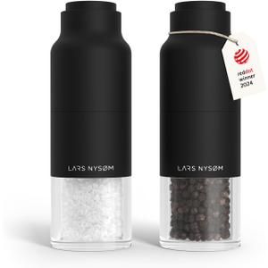 LARS NYSM Salt and Pepper Grinder Set, Stainless Steel Manual Salt and Pepper Mills, Adjustable Ceramic Grinder, Design Spice Shakers (Black)