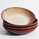 Pokini Ceramic 32 Oz Pasta Bowls, 8.75 Inch Reactive Glaze Pasta Bowl Set of 4, Microwave & Dishwasher Safe, Large Wide Serving Bowls for Salad, Dessert, Soup, Fruit, Brown and Yellow